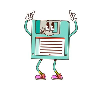 Retro groovy computer diskette cartoon character Stock Illustration