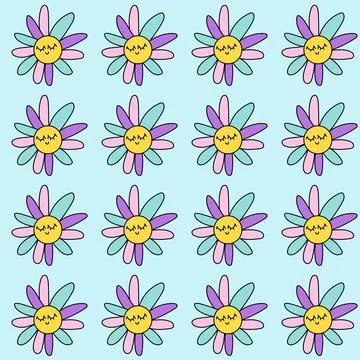 Retro groovy daisy pattern 70s. Illustrazione stock