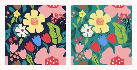 Retro groovy flower power pattern on different backgrounds. Stock Illustration