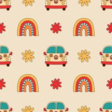 Retro groovy party elements seamless pattern Stock Illustration