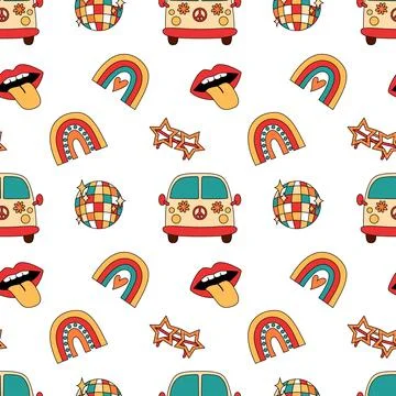 Retro groovy party elements seamless pattern Illustrazione stock