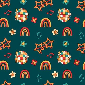Retro groovy party elements seamless pattern 스톡 일러스트