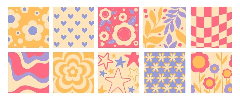Retro groovy pattern with daisy flowers Stock Illustration