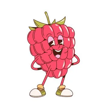 Retro groovy raspberry character with large eyes Illustrazione stock