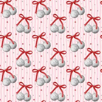 Retro Groovy Valentine seamless pattern y2k coquette silver disco ball cher.. Stock Illustration