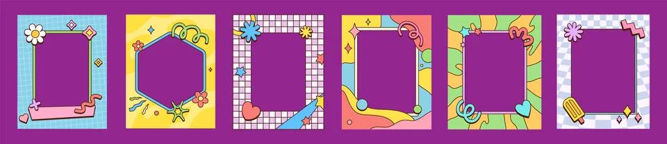 Retro groovy wave frames, psychedelic y2k borders Stock Illustration