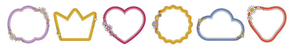 Retro groovy wavy frames, psychedelic y2k borders Stock Illustration