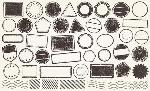 Retro Grunge postage Stamps frames vector shape set Stock Illustration