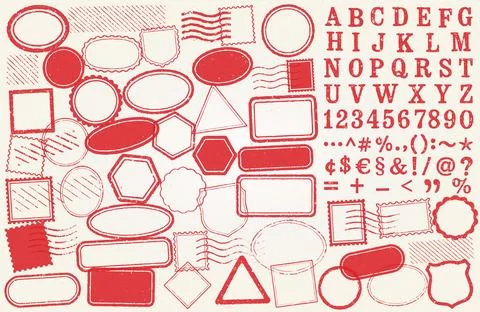 Retro Grunge Postage Stamps Frames Vector Shape Set With Letters Stock Illustration