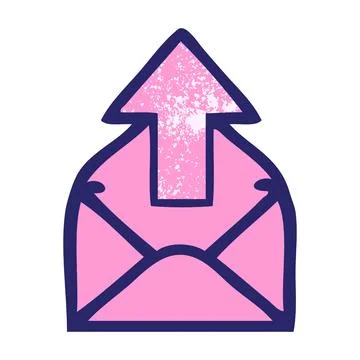 Retro grunge texture cartoon of a envelope with arrow in bright neon color Stock Illustration