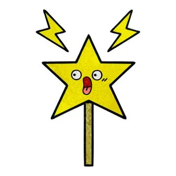 Retro grunge texture cartoon magic wand Stock Illustration