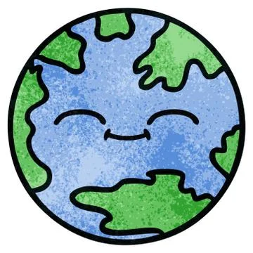 Retro grunge texture cartoon planet earth Stock Illustration