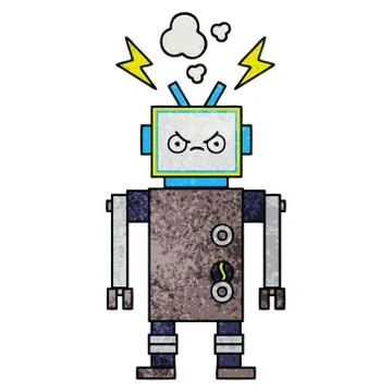 Retro grunge texture cartoon robot Illustrazione stock