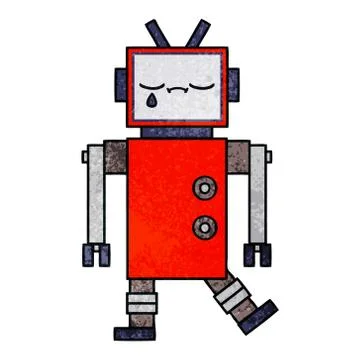 Retro grunge texture cartoon robot Illustrazione stock