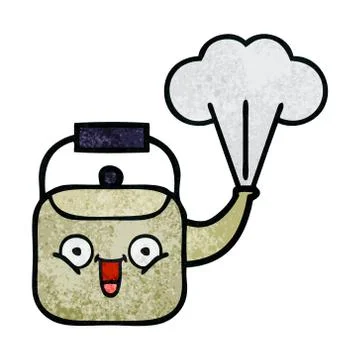Retro grunge texture cartoon steaming kettle Stock Illustration