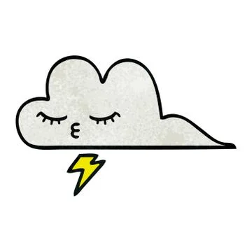 Retro grunge texture cartoon thunder cloud Stock Illustration