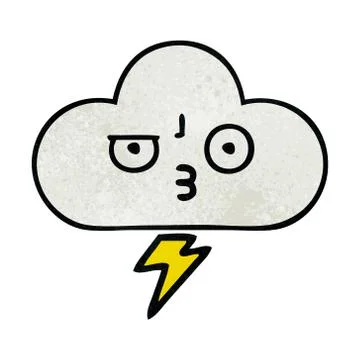 Retro grunge texture cartoon thunder cloud Stock Illustration