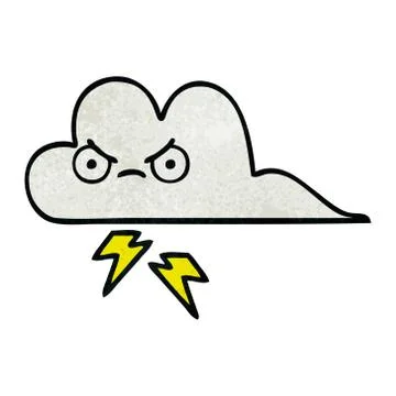 Retro grunge texture cartoon thunder cloud Stock Illustration