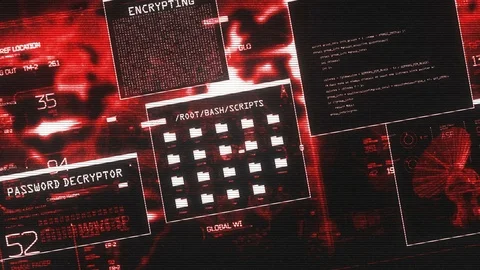 Retro Hacker Screen with TV lines. Password and Data Decryption. Red Stock Footage 95645364
