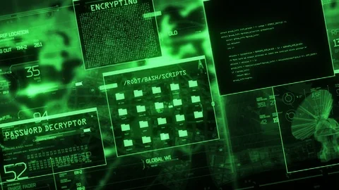 Retro Hacker Screen with TV lines. Password and Data Decryption. Green Video stock 95645369