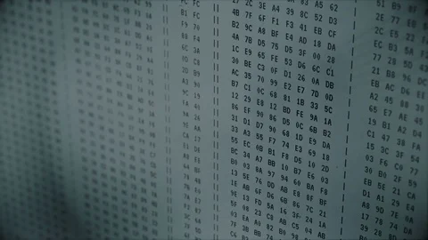Retro hacking code strings changing on screen, decoding process, programming Video stock 75241321