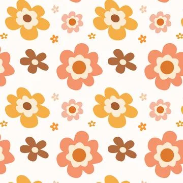 Retro Half Drop Floral Seamless Pattern with Large Flowers on Light Backgroun Stock Illustration