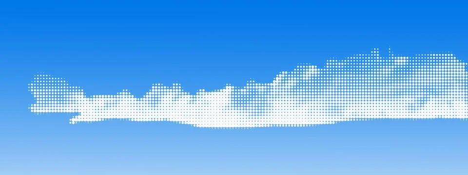 Retro halftone clouds on gradient sky. Retro dotted texture. Vintage pop ar.. Illustrazione stock