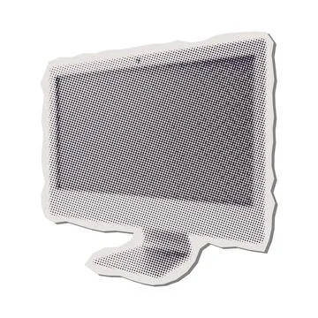 Retro halftone computer screen - torn out isolated paper sticker . Collage mixed Illustrazione stock