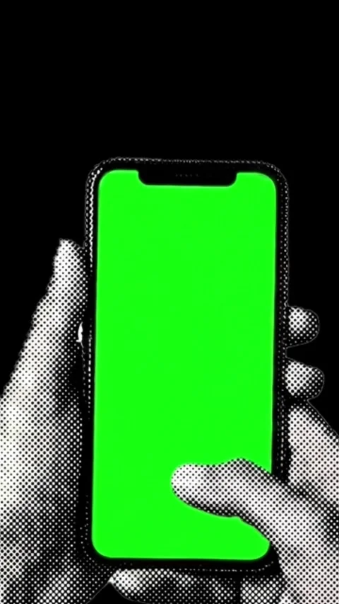 Retro Halftone Hands Holding Smartphone Green Screen Stock Footage 337251044