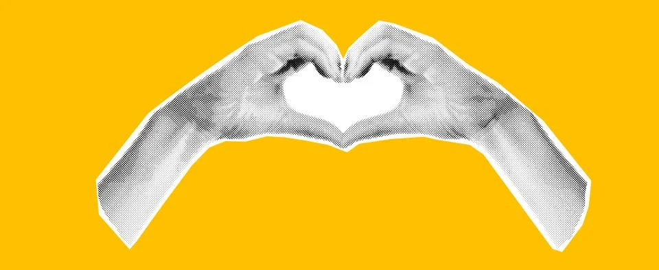 Retro halftone vector abstract Gesture of the hands folded as heart. Hands Stock Illustration