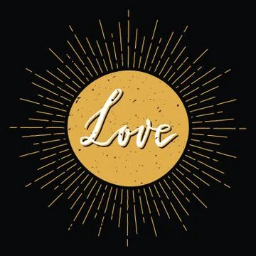 Retro hand drawn composition for Valentines Day with Lettering and floral Stock Illustration