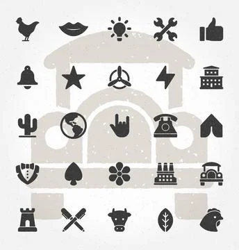 Retro Hand Drawn Logos Design Vector Elements Set. Icons, Symbols, Retro Ob.. Stock Illustration
