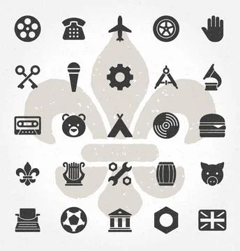 Retro Hand Drawn Logos Design Elements. Logos Icons, Logos Symbols Stock Illustration