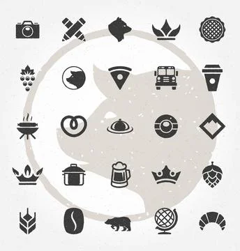 Retro Hand Drawn Logos Design Elements. Logos Icons, Logos Symbols Stock Illustration