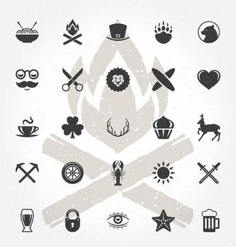 Retro Hand Drawn Objects and Icons Vector Design Elements Stockillustratie