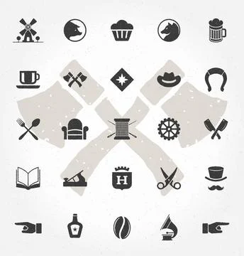 Retro Hand Drawn Objects and Icons Stock Illustration