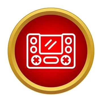 Retro handheld game console icon on red button Stock Illustration