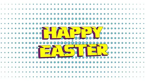 Retro Happy Easter text with blue dots pattern on white gradient Stock Footage 229850077