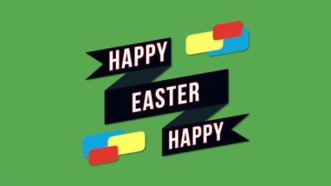 Retro Happy Easter text with colorful shapes pattern on green gradient Stock Footage 229849933