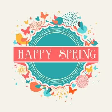 Retro happy spring label composition Stock Illustration