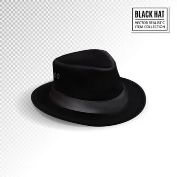Retro hat isolated on transparent background. Black hat. Quality realistic Stock Illustration