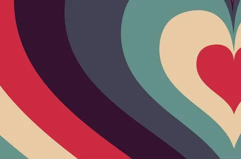 Retro heart shape with muted colors and curved lines creating a vintage vibe Stock Illustration