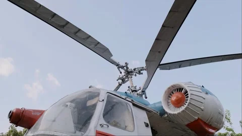 A retro helicopter with unique design and engineering solutions that inspire to Stock Footage 300349448