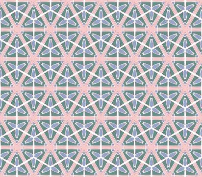 Retro hexagonal green pink flowered pattern Stock Illustration
