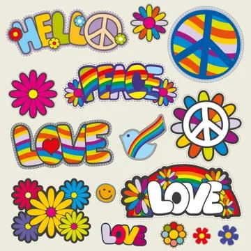 Retro hippie patches vector emblems Illustrazione stock