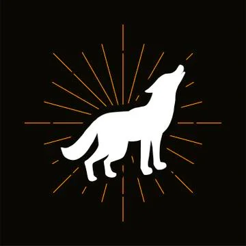 Retro howling wolf silhouette Illustrazione stock
