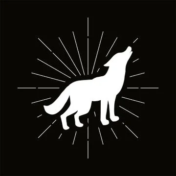 Retro howling wolf silhouette Illustrazione stock