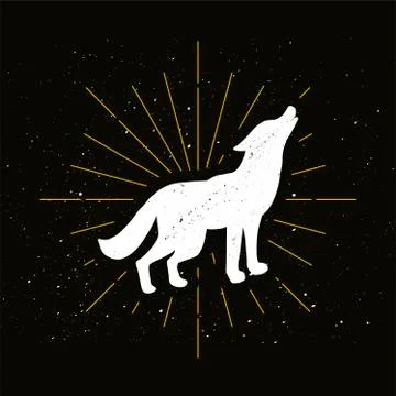 Retro howling wolf silhouette Illustrazione stock