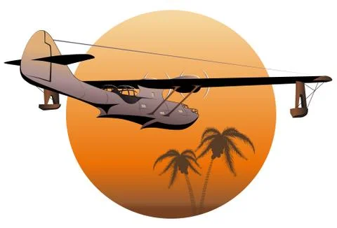 Retro hydroplane at sunset Stock Illustration