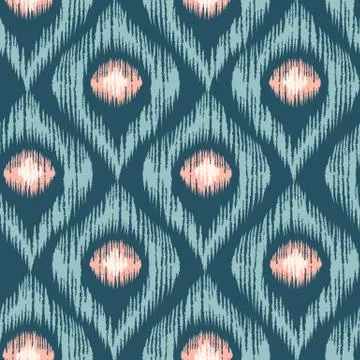Retro ikat blue with pink pattern Stock Illustration